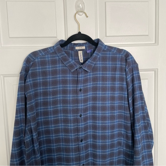 Artefact Slim Navy Blue Black Plaid Button Front 2XL Tall Shirt - Picture 3 of 6